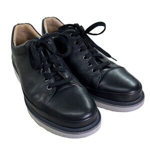 Samuel Hubbard Flight Sneaker Shoes Sz 8.5 Low-Top Black Leather Lace Up‎